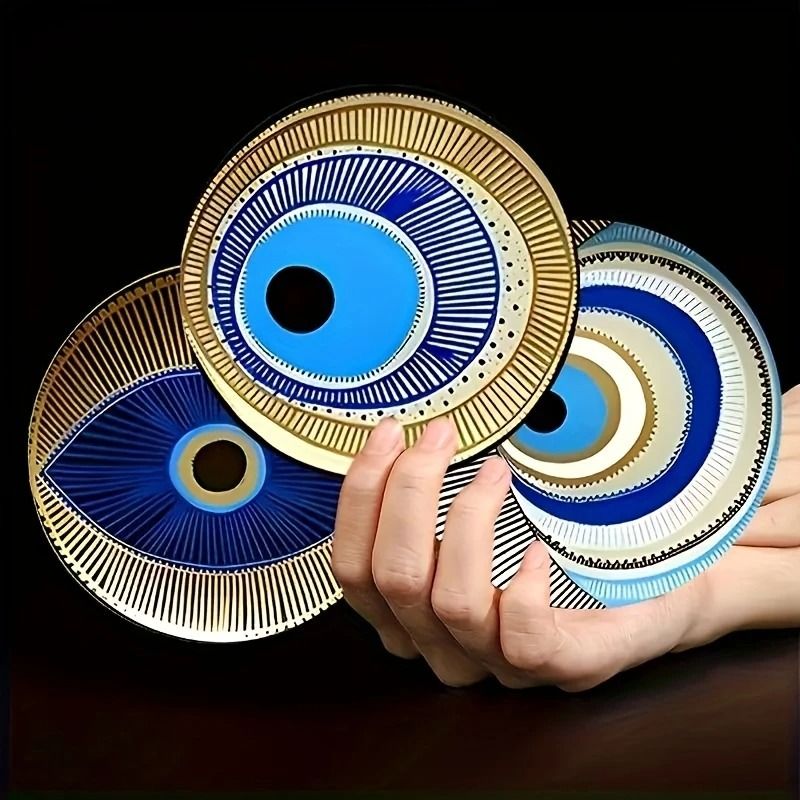 Wooden Coaster Set Evil Eye Design Decorative Coffee Drink Coasters For Table Protection 2