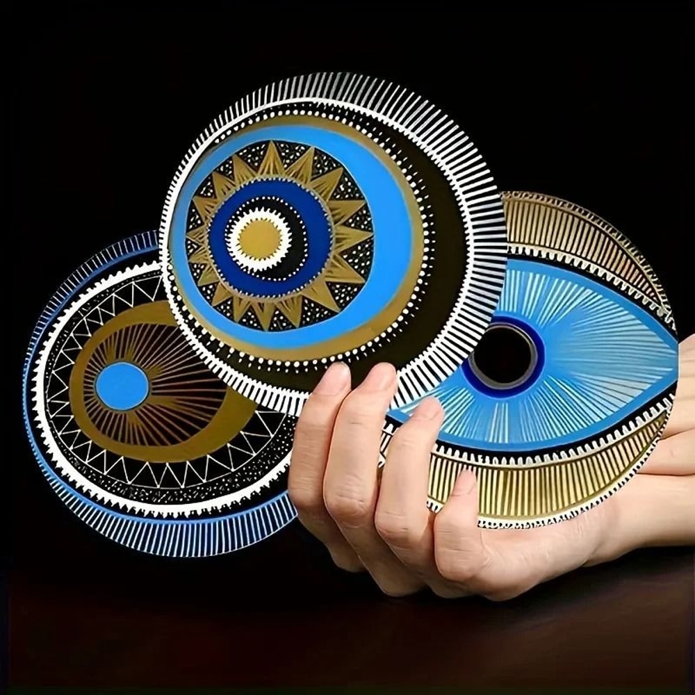 Wooden Coaster Set Evil Eye Design Decorative Coffee Drink Coasters For Table Protection 5