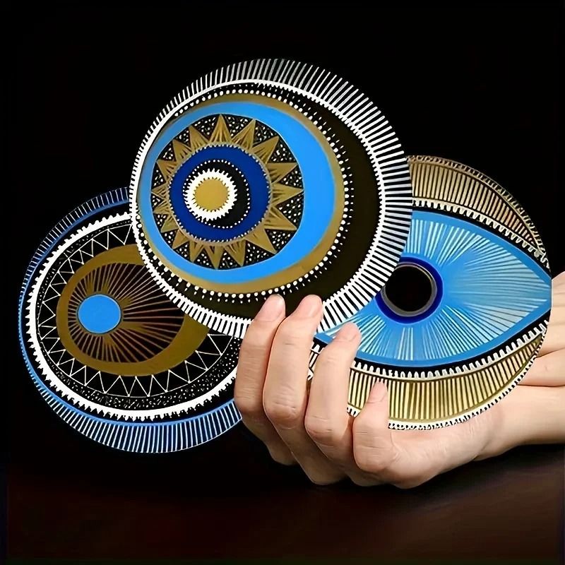 Wooden Coaster Set Evil Eye Design Decorative Coffee Drink Coasters For Table Protection 5