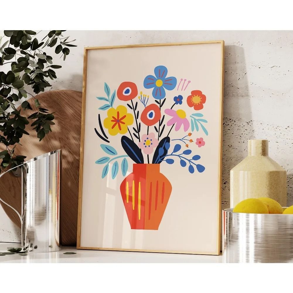 Minimalist Floral Line Wall Art Beige Botanical Canvas For Modern Home Decor 19