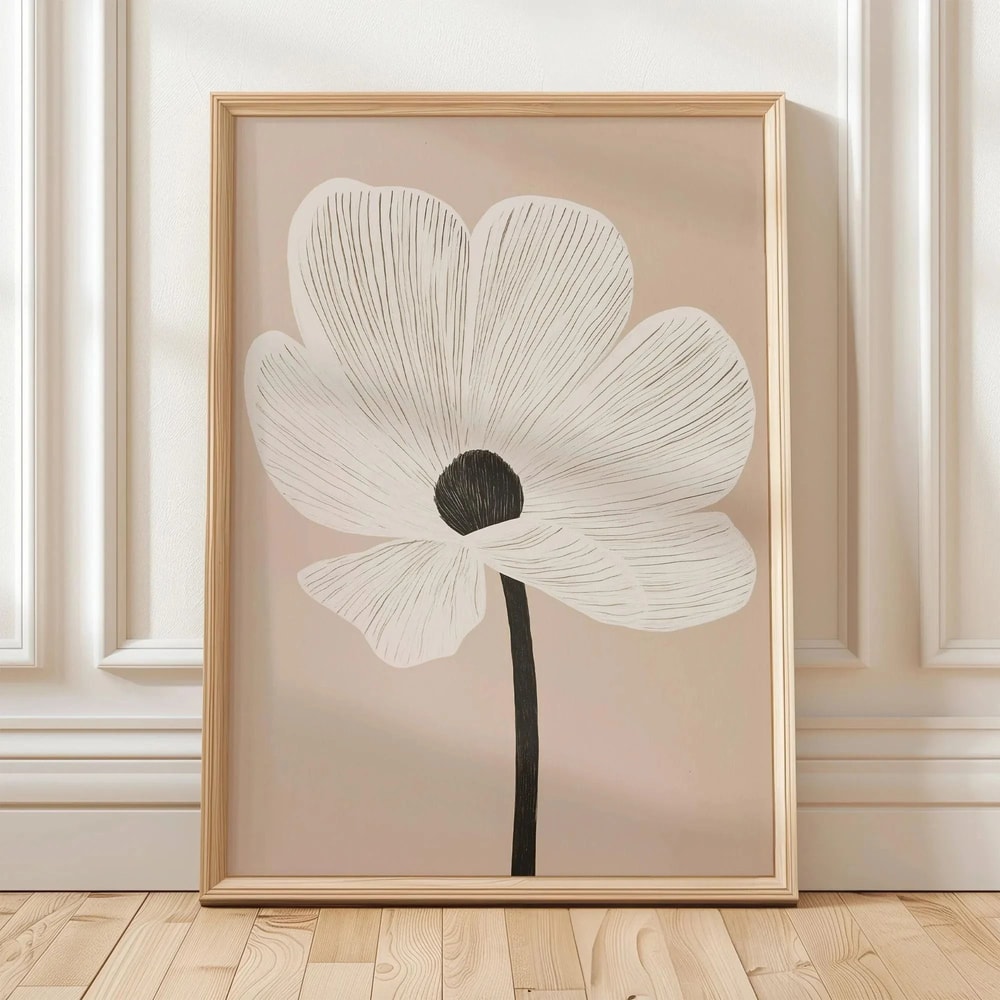 Minimalist Floral Line Wall Art Beige Botanical Canvas For Modern Home Decor 20