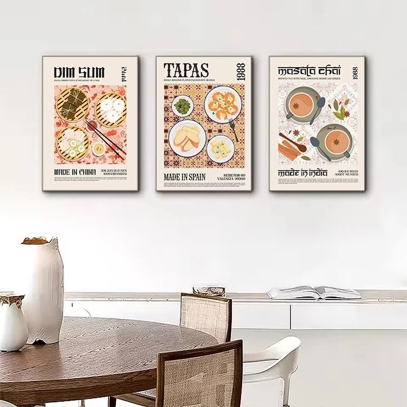 World Cuisine Food Wall Art Canvas Kitchen Poster Ravioli Ramen Pizza Coffee Decor 23