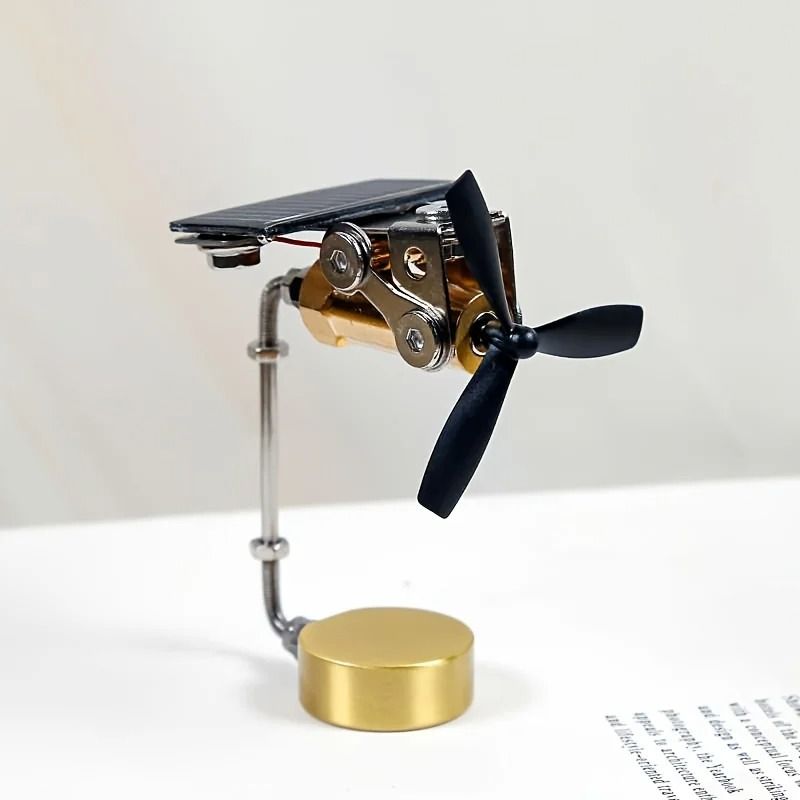 Solar Windmill Desk Ornament Copper Kinetic Science Toy Educational Decor 5