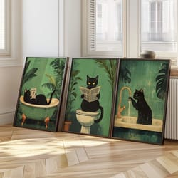 funny black cat bathroom wall art set vintage animal canvas prints decor