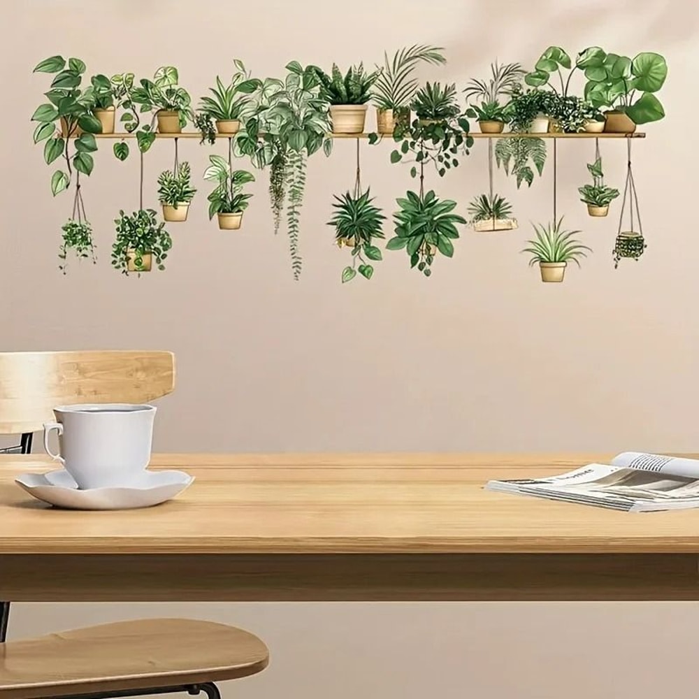 Flower Shelf Wall Stickers 3D Potted Plant Wall Decals For Home Room Decor 6