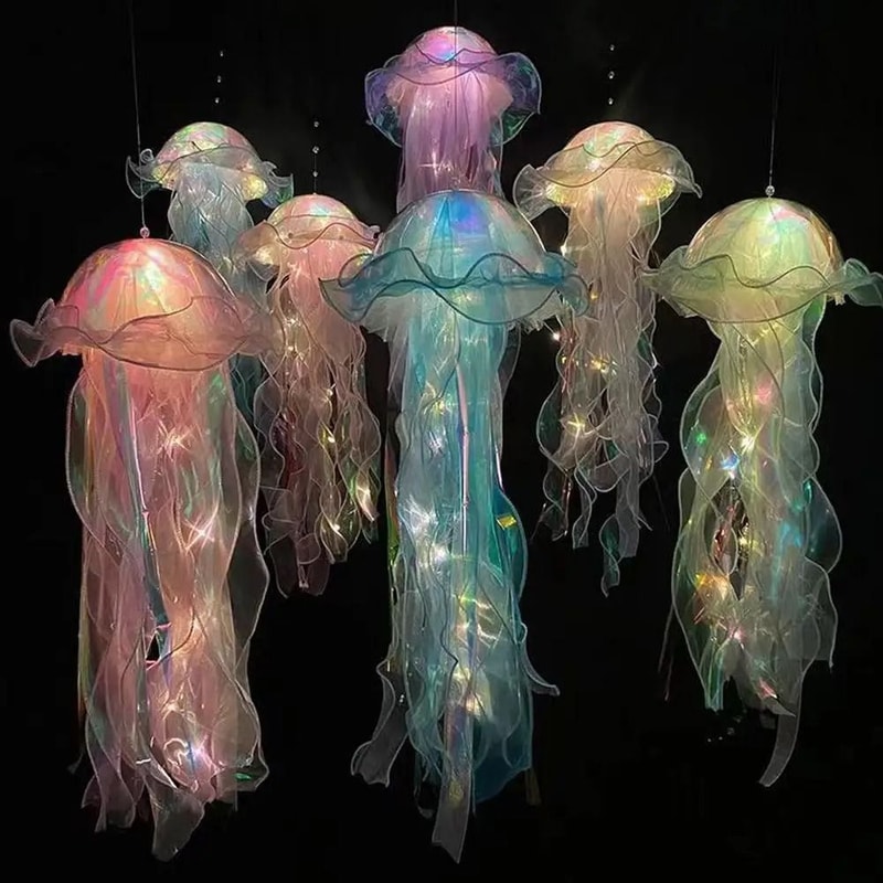 DIY Jellyfish Lamp Colorful Ocean Night Light Hanging Bedroom Decor 0