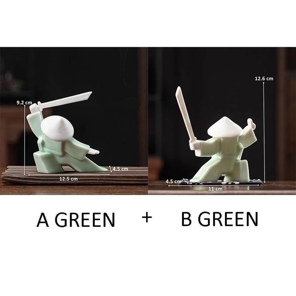 White Ceramic Samurai Figurine Geometric Oriental Warrior Decor 8