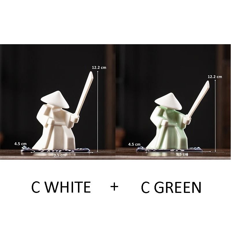 White Ceramic Samurai Figurine Geometric Oriental Warrior Decor 14