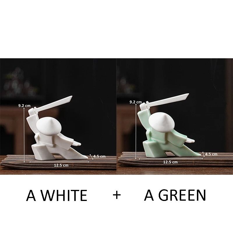 White Ceramic Samurai Figurine Geometric Oriental Warrior Decor 12