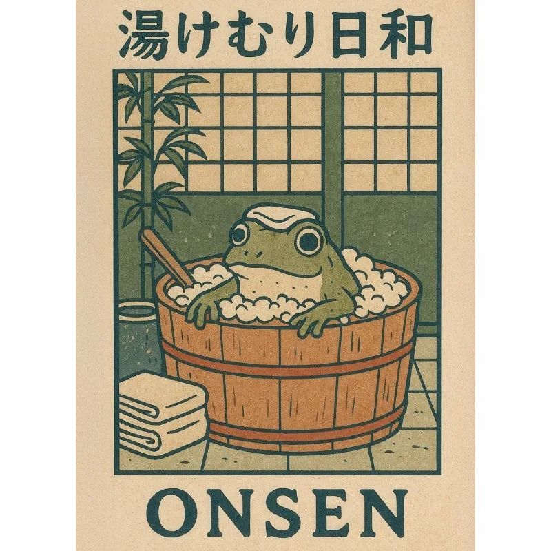 Funny Frog Bathroom Wall Art Japanese Style Canvas Poster Animal Decor 2