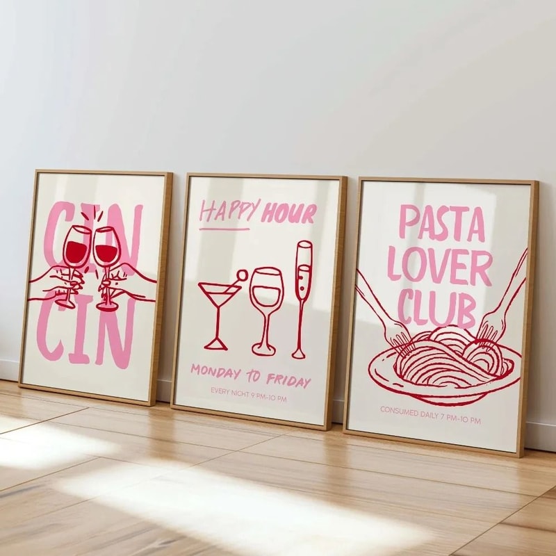 Cin Cin Cheers Wall Art Set Retro Cocktail Kitchen Bar Poster Decor 4