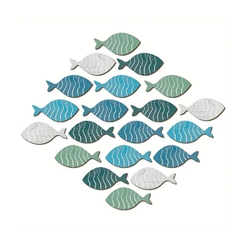 Wooden Fish Wall Decor Set Coastal Beach Hanging Ornaments 5