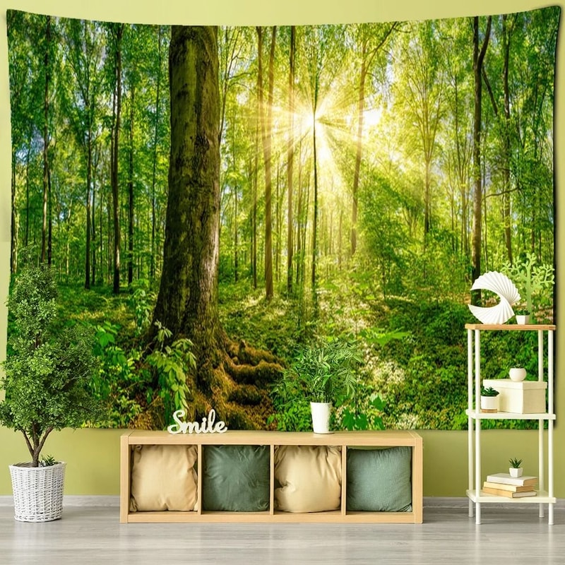 Forest Tree Wall Tapestry Bohemian Nature Scenery Hanging Decor 6