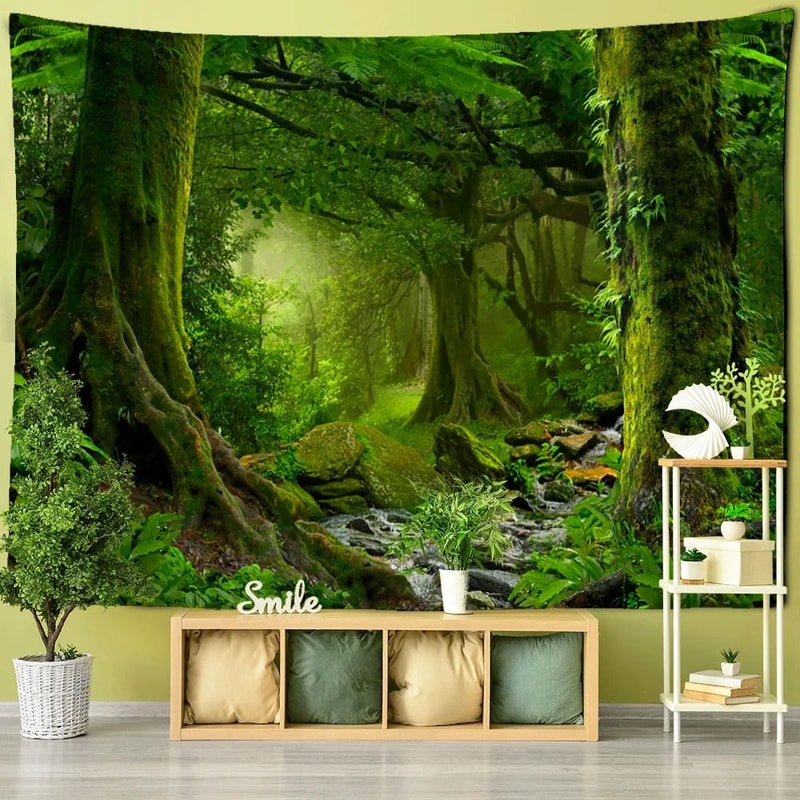 Forest Tree Wall Tapestry Bohemian Nature Scenery Hanging Decor 11