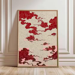 japanese crane ukiyoe canvas wall art red sun vintage poster