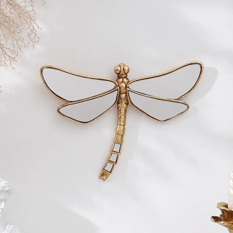 Golden Dragonfly Wall Decor Mirror Finish Resin Art Ornament 3