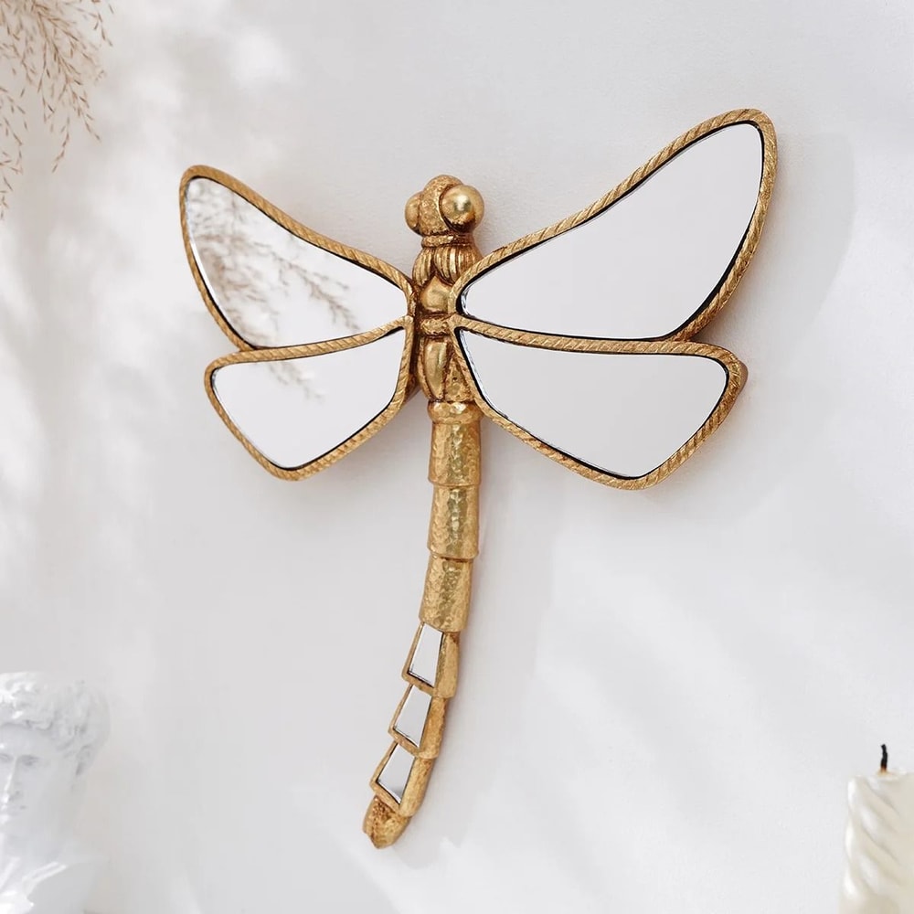 Golden Dragonfly Wall Decor Mirror Finish Resin Art Ornament 4