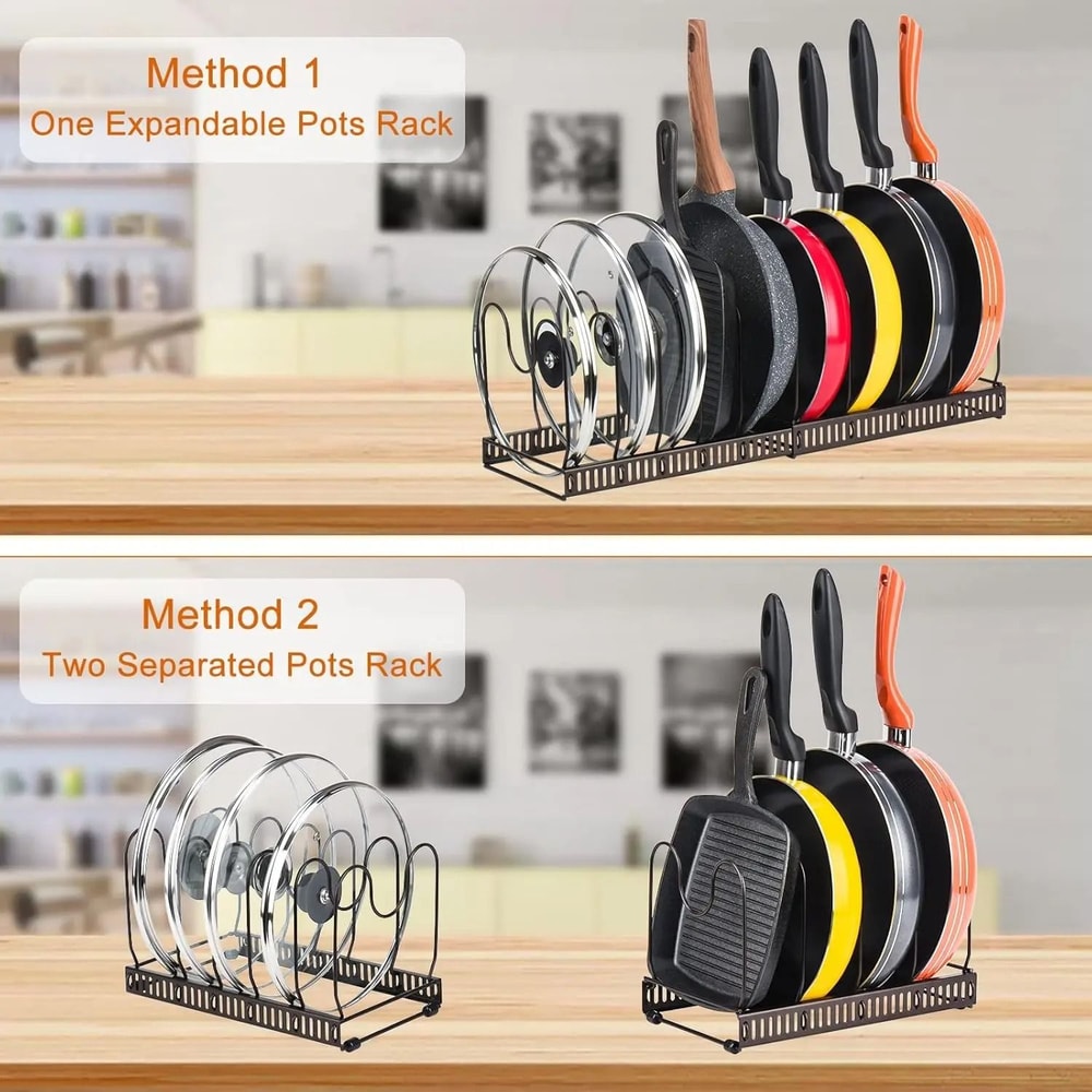 Expandable Pots And Pans Organizer Rack Adjustable Kitchen Cabinet Storage Holder 2