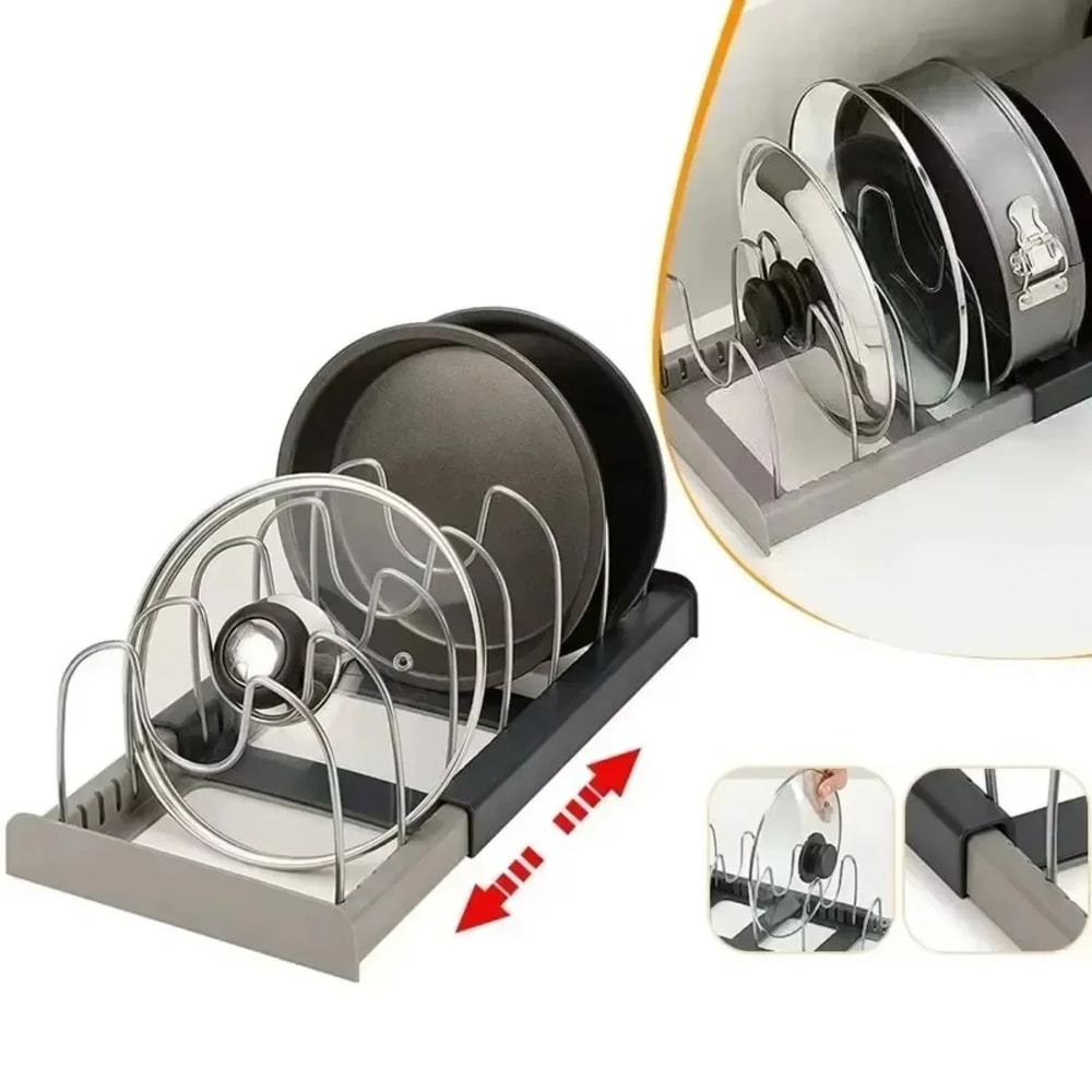 Expandable Pots And Pans Organizer Rack Adjustable Kitchen Cabinet Storage Holder 6