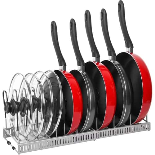 Expandable Pots and Pans Organizer Rack Adjustable Kitchen Cabinet Storage Holder