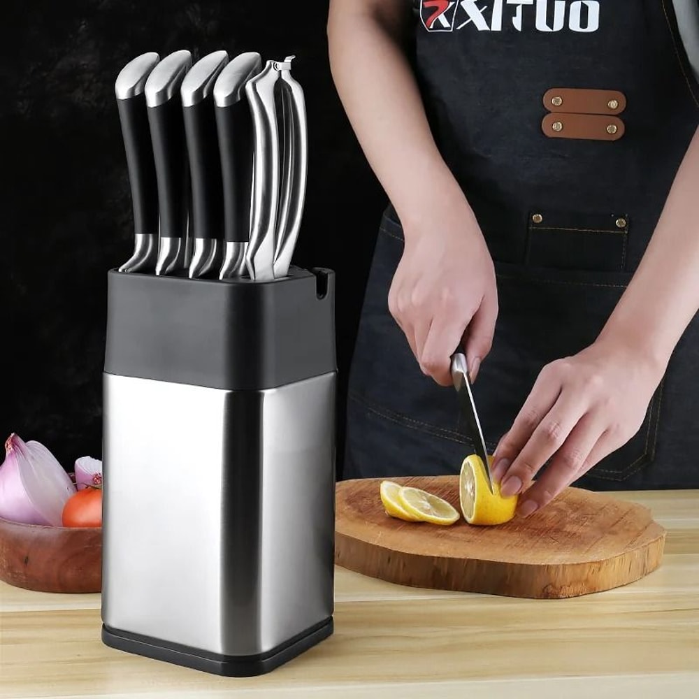 XITUO Stainless Steel Knife Holder Block With Built In Sharpener And Scissors Slot 1