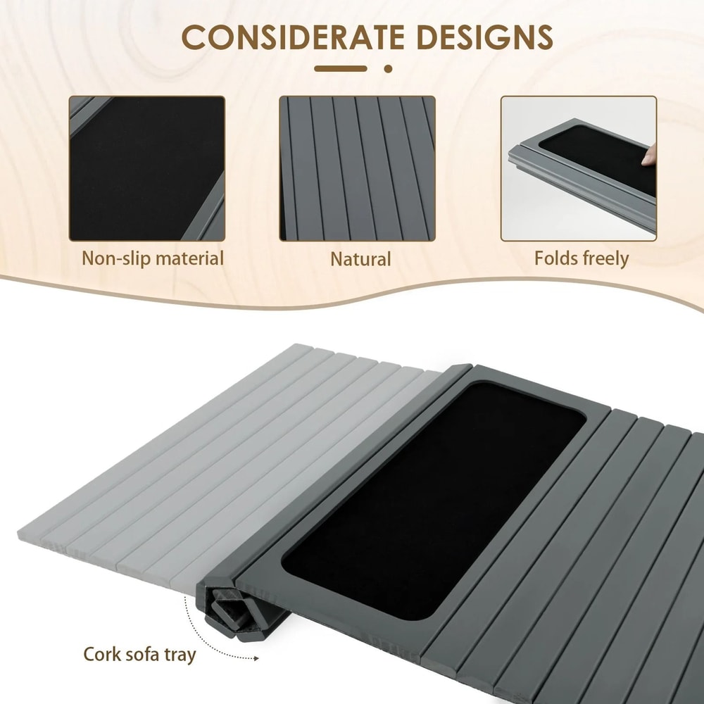 Wood Sofa Arm Tray Folding Couch Arm Table With Non Slip Base 12