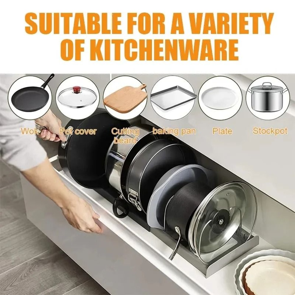 Expandable Stainless Steel Pot Lid And Pan Organizer Rack For Kitchen Cabinets 5