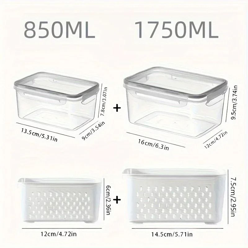 Fridge Food Storage Containers With Strainer Fresh Produce Organizer Set 5