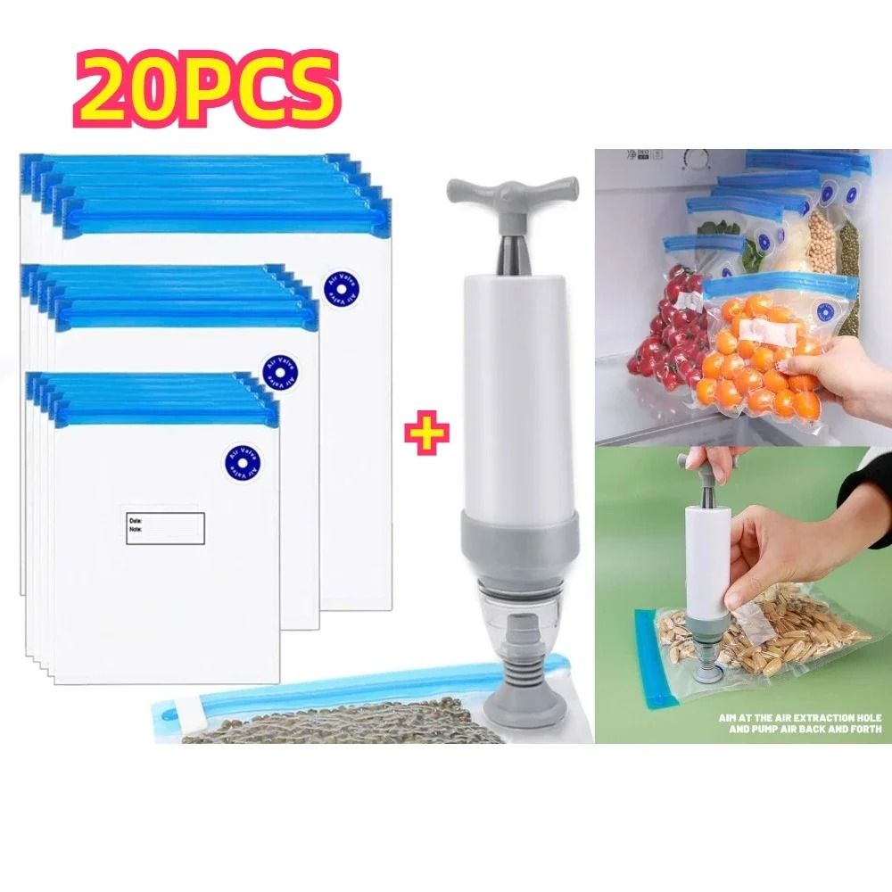 Reusable Vacuum Sealing Food Bags With Air Valve Pump Fresh Keeping Storage Set 11