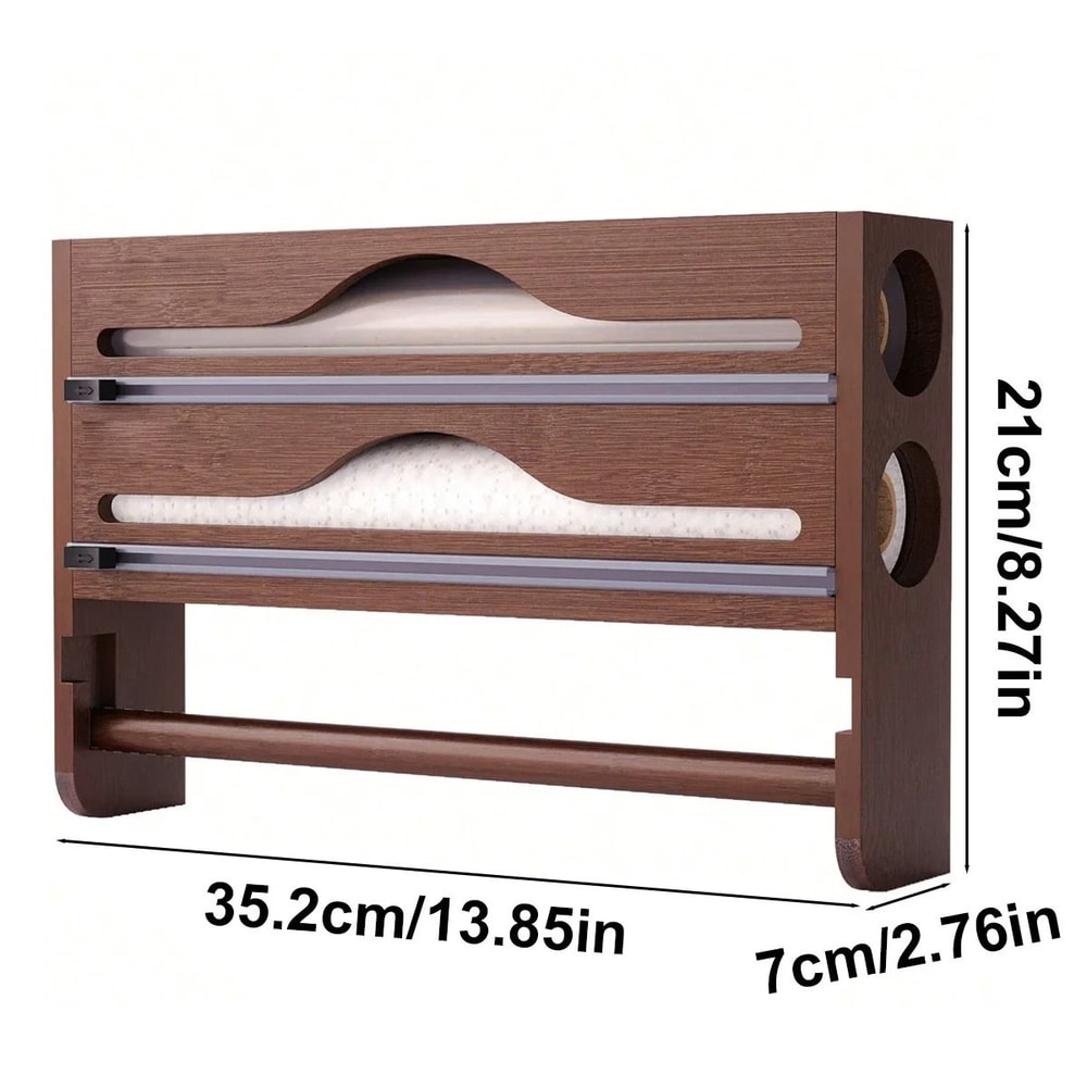 Bamboo Wall Mounted Wrap Dispenser With Cutter And Paper Towel Holder 2