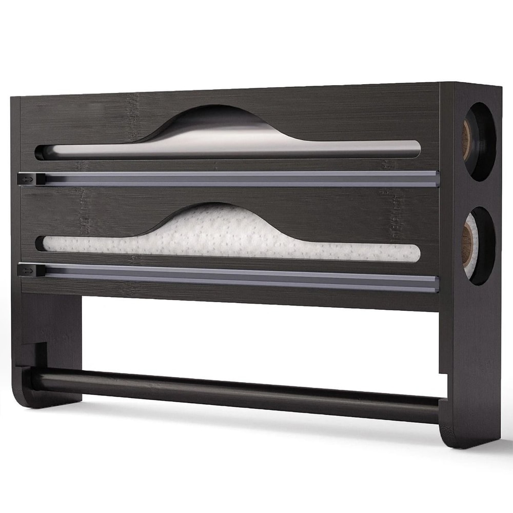 Bamboo Wall Mounted Wrap Dispenser With Cutter And Paper Towel Holder 0