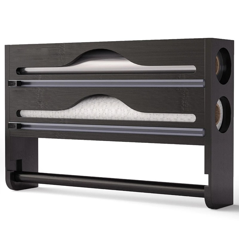 Bamboo Wall Mounted Wrap Dispenser With Cutter And Paper Towel Holder 0