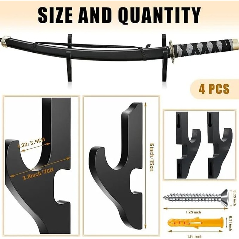 Wooden Wall Mounted Sword Display Rack Samurai Katana Holder Organizer 4
