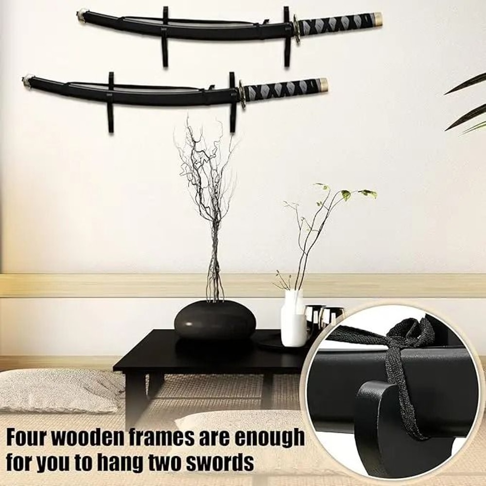 Wooden Wall Mounted Sword Display Rack Samurai Katana Holder Organizer 8