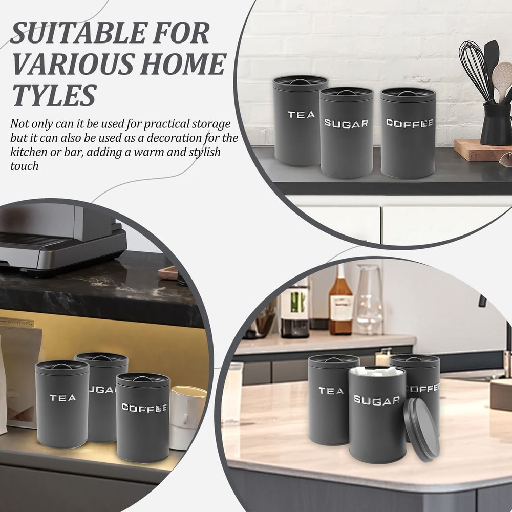 Airtight Coffee Tea Sugar Canisters Set Kitchen Countertop Storage Jars 7