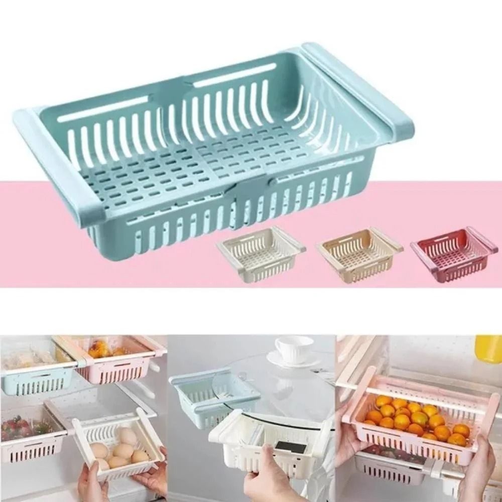 Pull Out Refrigerator Drawer Organizer Adjustable Fridge Storage Shelf 6