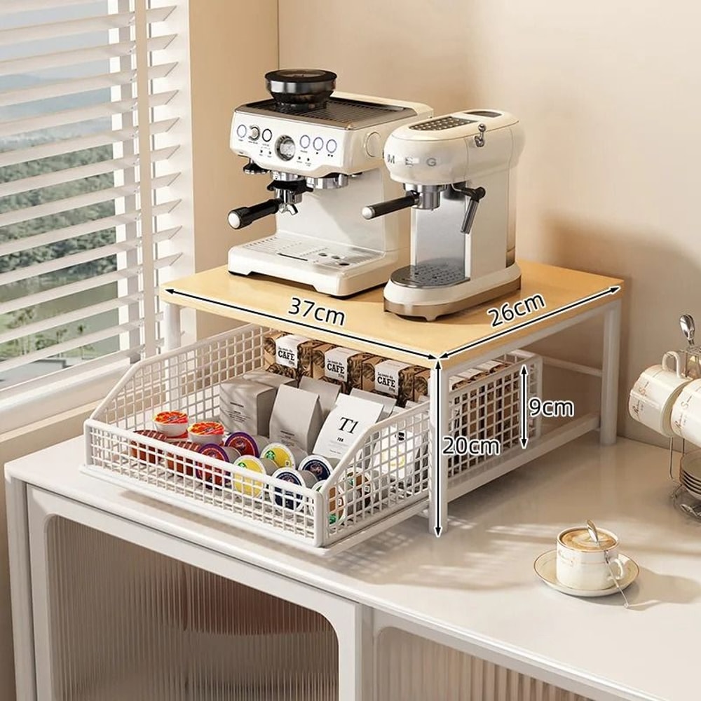 Modern Microwave Oven Rack Countertop Storage Shelf Wood Metal 1