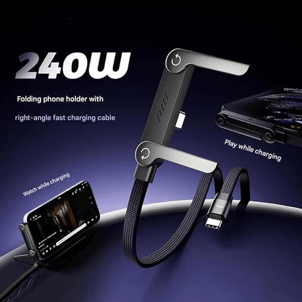 240W Fast Charging Cable With Foldable Phone Holder 2 In 1 Stand 4