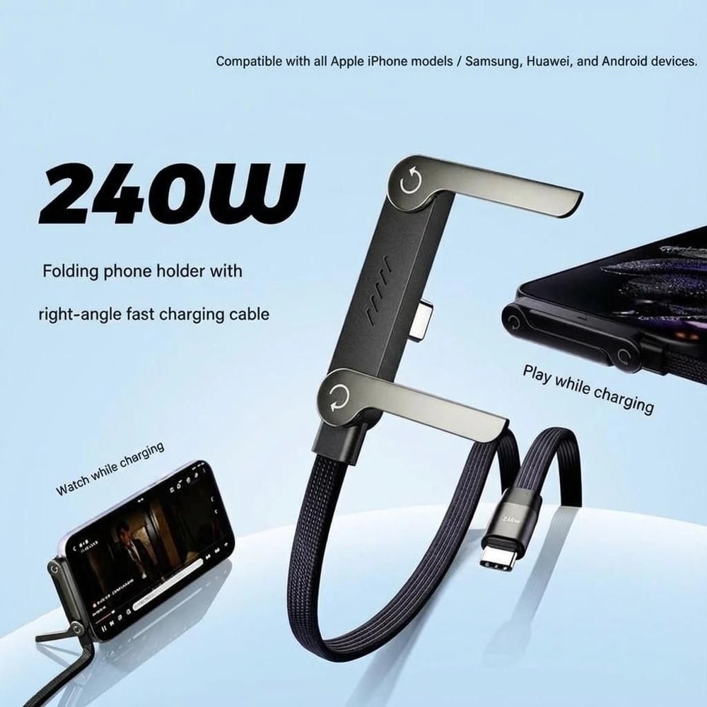 240W Fast Charging Cable With Foldable Phone Holder 2 In 1 Stand 5