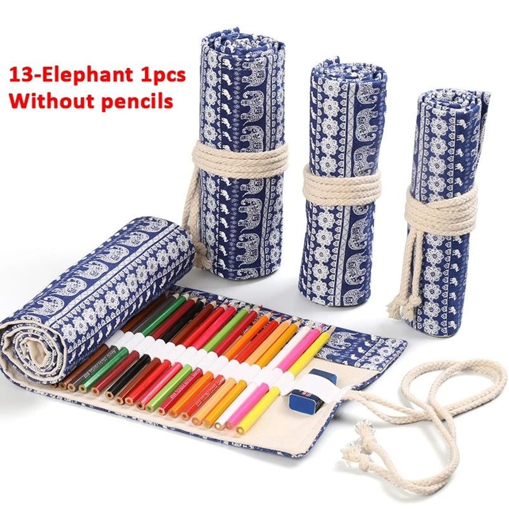 Canvas Roll Up Pencil Case 12 Slot Organizer For School And Art Supplies 13