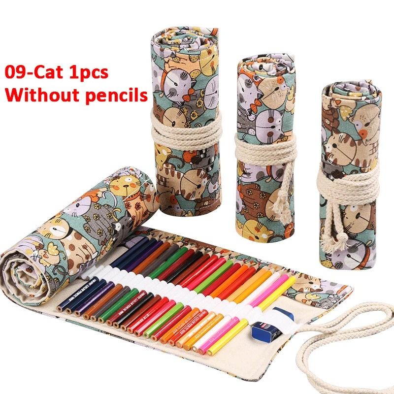 Canvas Roll Up Pencil Case 12 Slot Organizer For School And Art Supplies 9