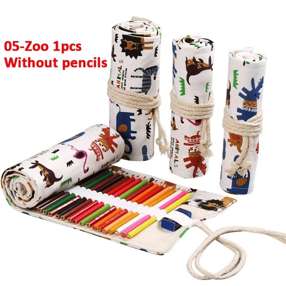 Canvas Roll Up Pencil Case 12 Slot Organizer For School And Art Supplies 5