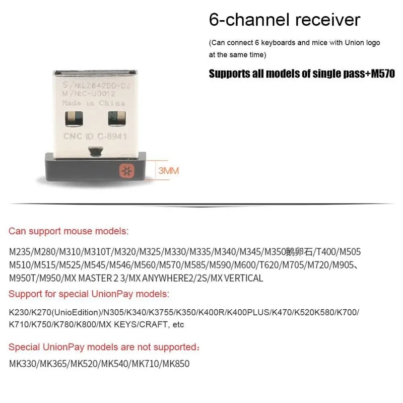 USB Unifying Receiver Wireless Mouse Keyboard Dongle Multi Device Adapter 2