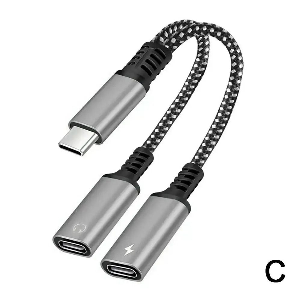 USB C Splitter Adapter Dual Type C Audio And Charging 60W PD 3