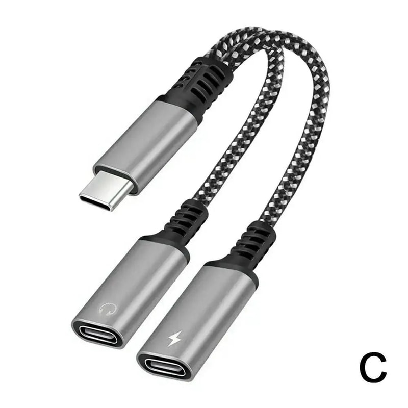 USB C Splitter Adapter Dual Type C Audio And Charging 60W PD 3