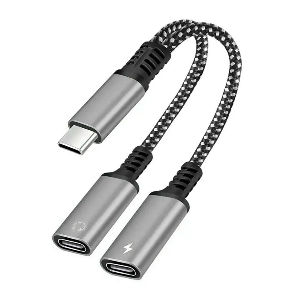 USB C Splitter Adapter Dual Type C Audio And Charging 60W PD 6