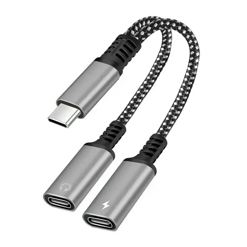 USB C Splitter Adapter Dual Type C Audio And Charging 60W PD 6