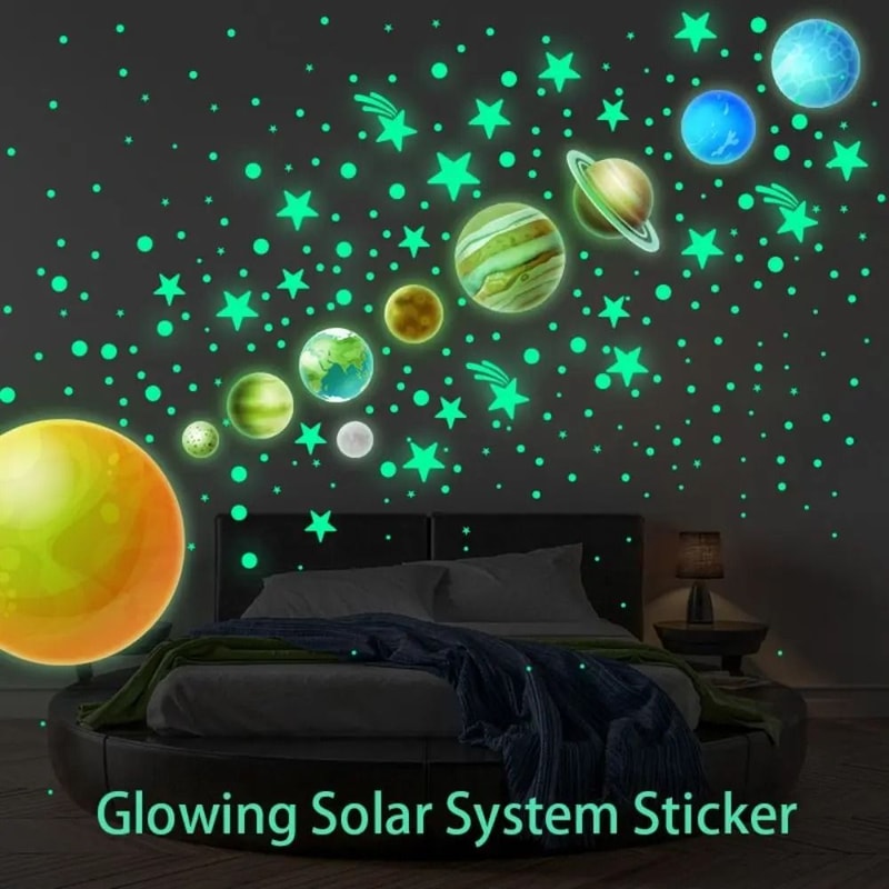 Glow In The Dark Star Wall Stickers Luminous Planet Wall Decals For Kids Room Decor 4