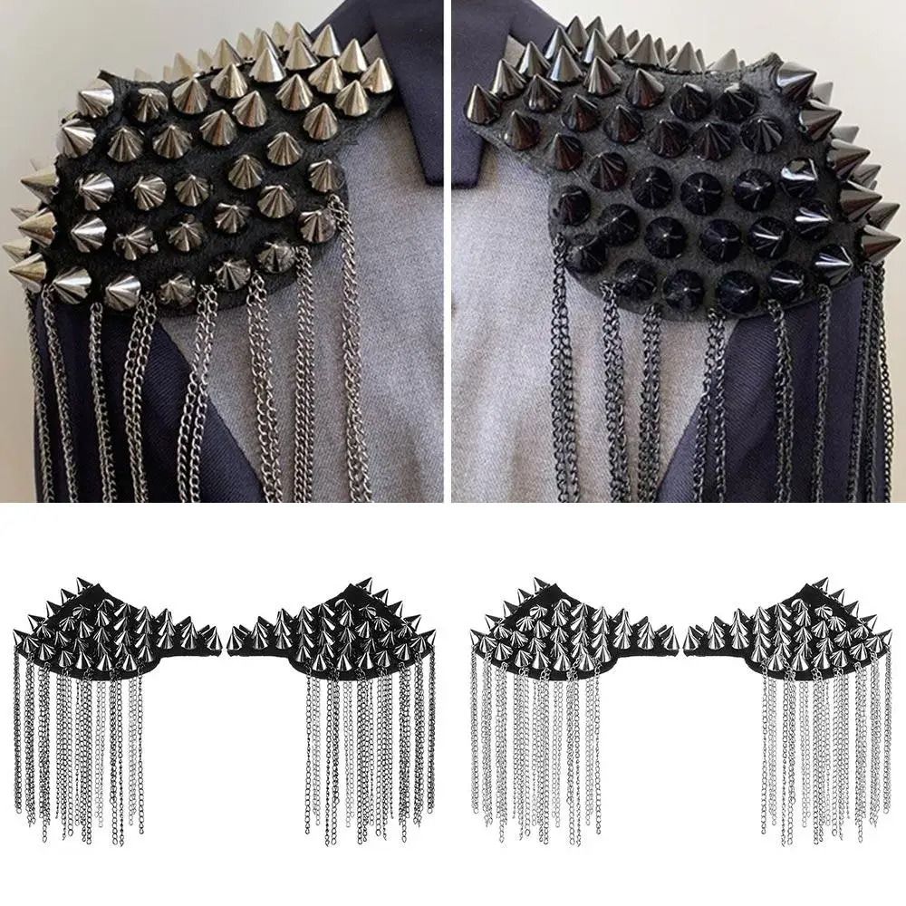 Punk Chain Tassel Shoulder Brooch Metal Epaulet Shoulder Pins Fashion Accessory Set 0