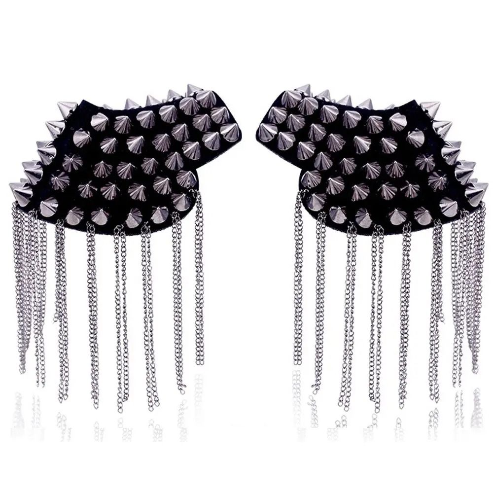Punk Chain Tassel Shoulder Brooch Metal Epaulet Shoulder Pins Fashion Accessory Set 3